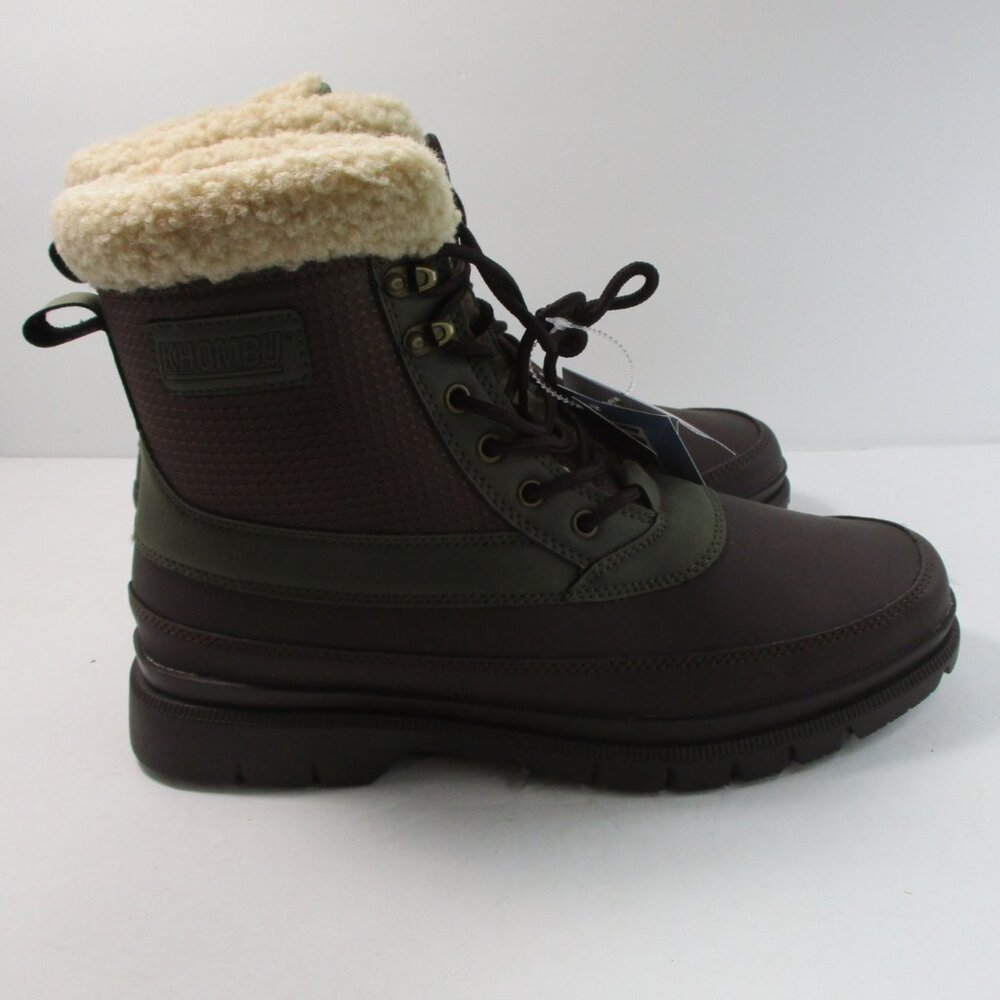 Khombu Snow Boots Men's 11 Brown Green Faux Fur Lace up